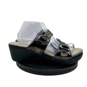 Dansko Women's Sandal Size 42 US 11.5 Sophie Black metallic Leather Wedge Buckle